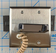2 Gang hook switch front view, handset not included. The grey objects in the back are angle plates holding the switch assembly for photography.