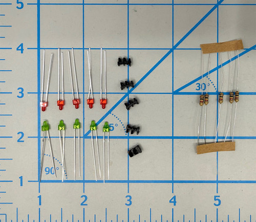 Kit of 5: 5 pairs of LEDs, 5 housings, 5 resistors! Assembly required.