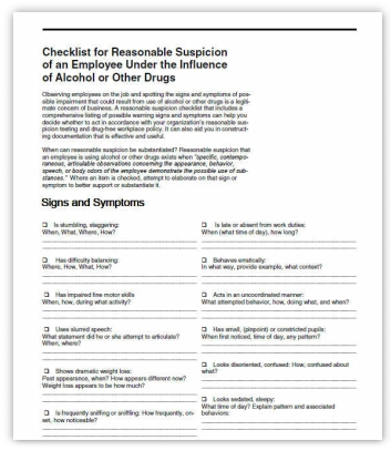 Checklist for Reasonable Suspicion Training Handout for DOT Training