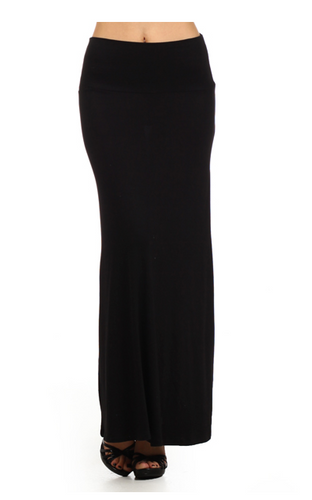 A STAPLE for Spring and SUMMER! Solid Black knit maxi skirt with a banded waist.
Fabric 95%RAYON 5%SPANDEX
Made in USA