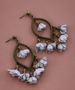 	
Boho Gray Floral Dangle Earrings 1.6"x2.7" post.