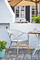 Madeleine Arm Chair, Grey with White Dots on Patio