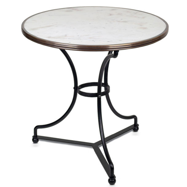 Paris cafe table with traditional cast iron base and marble top.