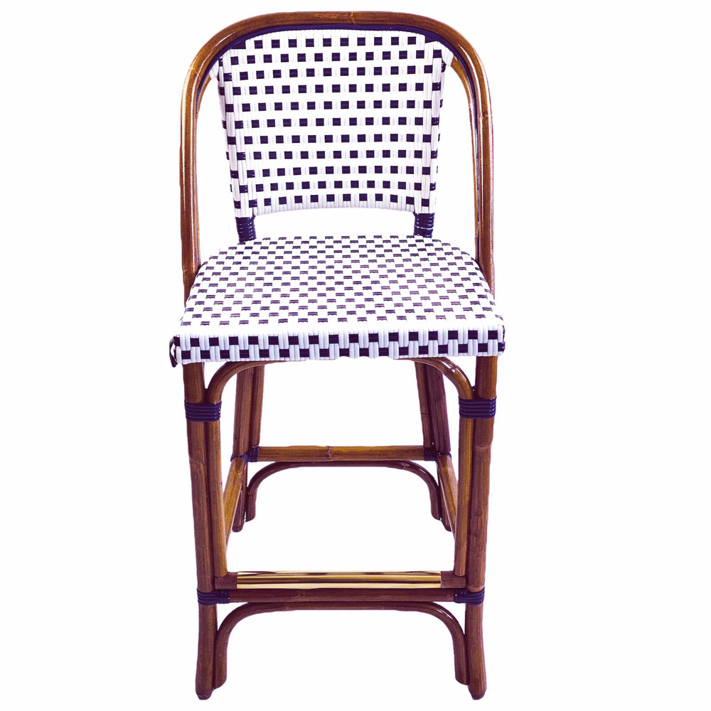 St. Germain Rattan Counter Stool 26" Seat White/Blue Glossy Bistro Patio Furniture