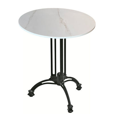 Solid Stone 24" Bistro Table w/3-Prong Cast Iron Art Deco Base