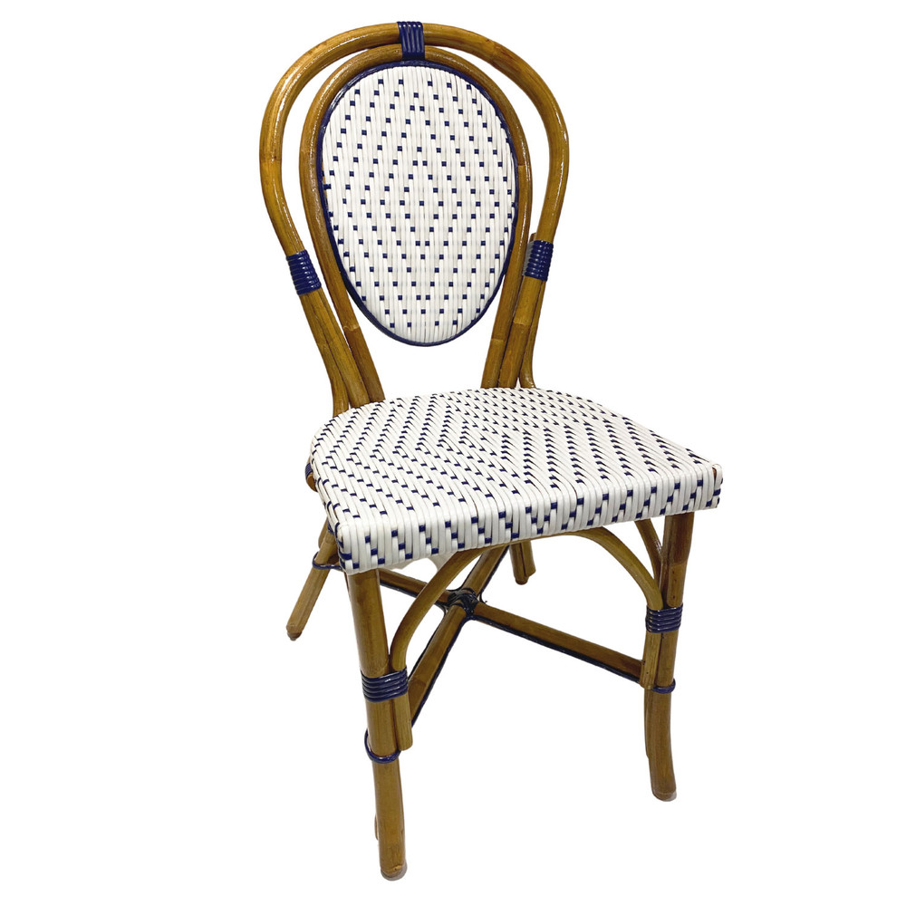 Parisian Rattan Chair - White/Blue (Set of 2) - Bistro Patio Furniture