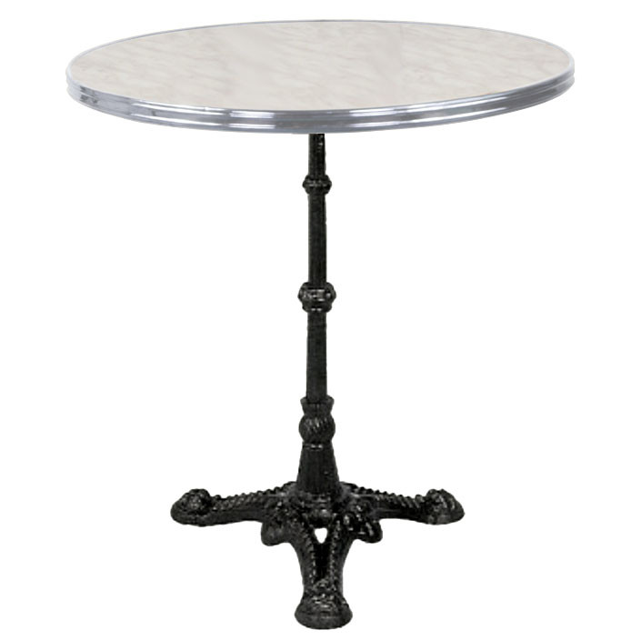 moden Stænke manuskript Paris cafe table with traditional cast iron base and marble look top.
