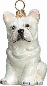 French Bulldog White - Joy To The World Ornament