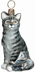 American Short Hair Gray Cat - Joy To The World Ornament