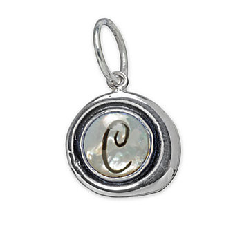 Waxing Poetic Silver Charm Mother of Pearl 'T' Insignia