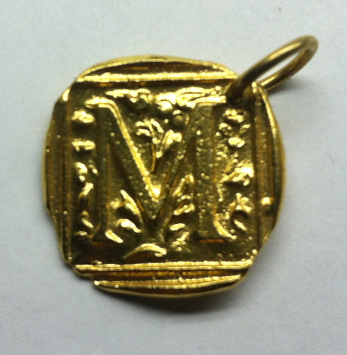 Waxing Poetic Gold Square Insignia Charm 'M'