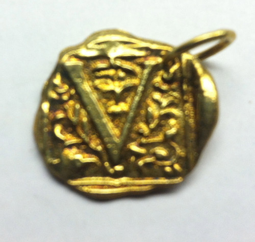 Waxing Poetic Gold Square Insignia Charm 'V'