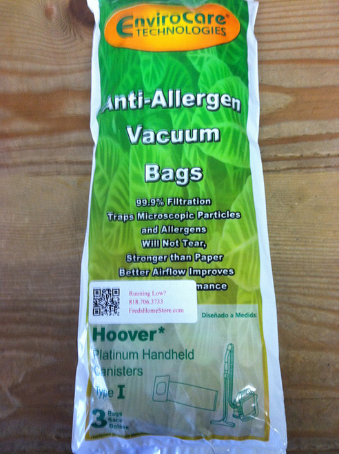 Hoover Type I Hepa Bags 3 Pack  EnviroCare