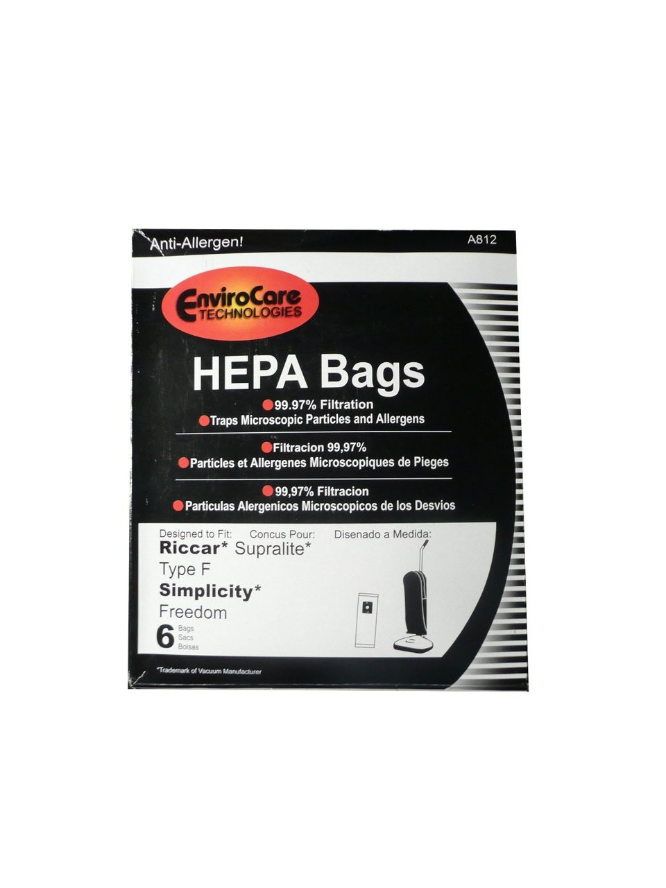 EnviroCare Riccar / Simplicity Type F HEPA Vacuum Bags Supralite / Freedom  - Fred's Home Store