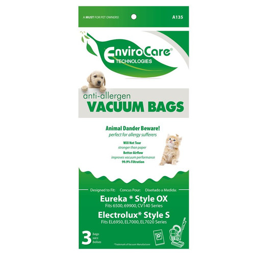 Eureka Style OX/ Electrolux Style S Anti-Allergen Vacuum Bags 3 Pack EnviroCare