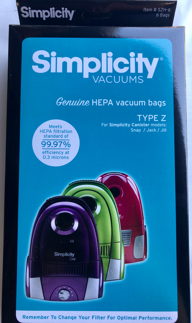 Snap Genuine Simplicity Compact Type Z Hepa Bags for Jack Jill- SZH-6 