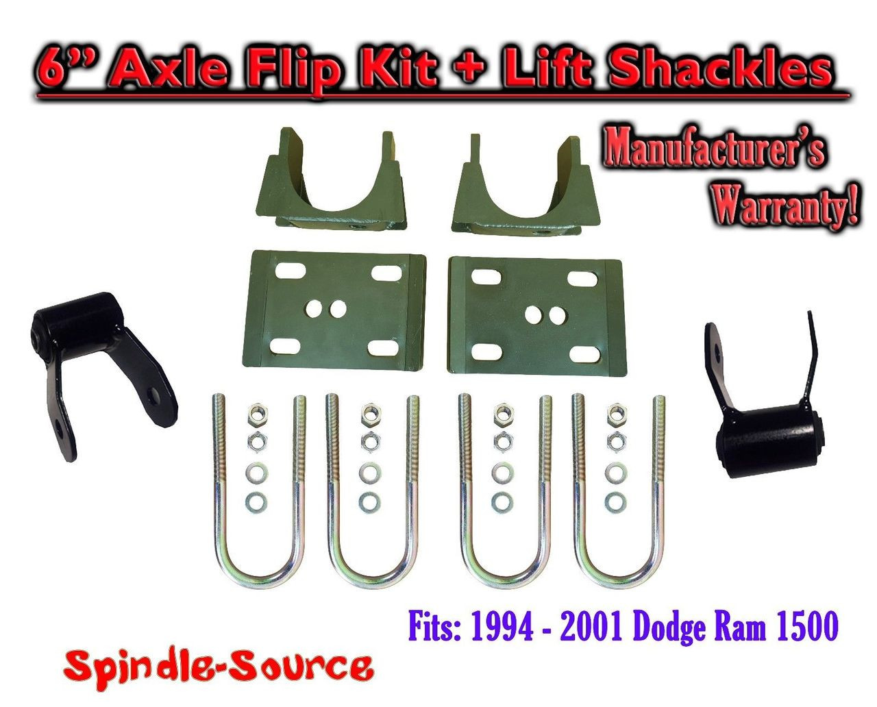 1994 2001 Dodge Ram 1500 5" Inch Lowering Drop REAR AXLE FLIP KIT Ubolt 9401 SpindleSource