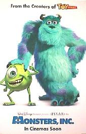 MONSTERS INC. original issue rolled double sided Advance 1-sheet movie poster