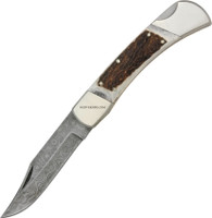 5" DAMASCUS DOUBLE BOLSTER HUNTER FOLDER KNIFE DM-1020