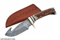 Stag and Damascus Gut hook Skinner Knife