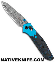 Benchmade Gold Class Mini Osborne Aegir Damasteel Arctic Storm Fat Carbon Handles with Aqua Anodized Bolsters 945-221