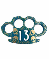 Heavy Duty Real Brass Knuckles Skeleton With 13 & Blue Patina 
