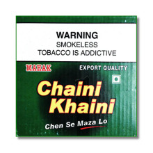 Chaini Khaini is a classic Indian smokeless tobacco known for its strong nicotine content and authentic earthy flavor. Preferred by experienced khaini users seeking a bold and traditional experience.