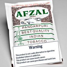 BEST QUALITY INDIA CHEWING TOBACCO!

New! 3 product options. You can either purchase individual packs or a 25 pack of Afzal Panderpuri. 

1 pack Afzal Panderpuri = 50 gm
Full Carton = 25 x 50 gm pouches
Bulk Pack - 1.25 kg (loose in master bag)
New stock! High Quality Chewing Tobacco Flakes from the Afzal brand. Mix with Raja Chuna (lime) for chewing tobacco satisfaction.

Hookah1 has Raja Chuna (Lime) and Afzal Chuna

WARNING: This product can cause mouth cancer.

Afzal Panderpuri Gutkha is a premium Indian chewing tobacco known for its traditional Panderpuri pan flavor and strong, long-lasting aroma. Carefully blended and packaged for freshness, it is popular in both retail and export markets.