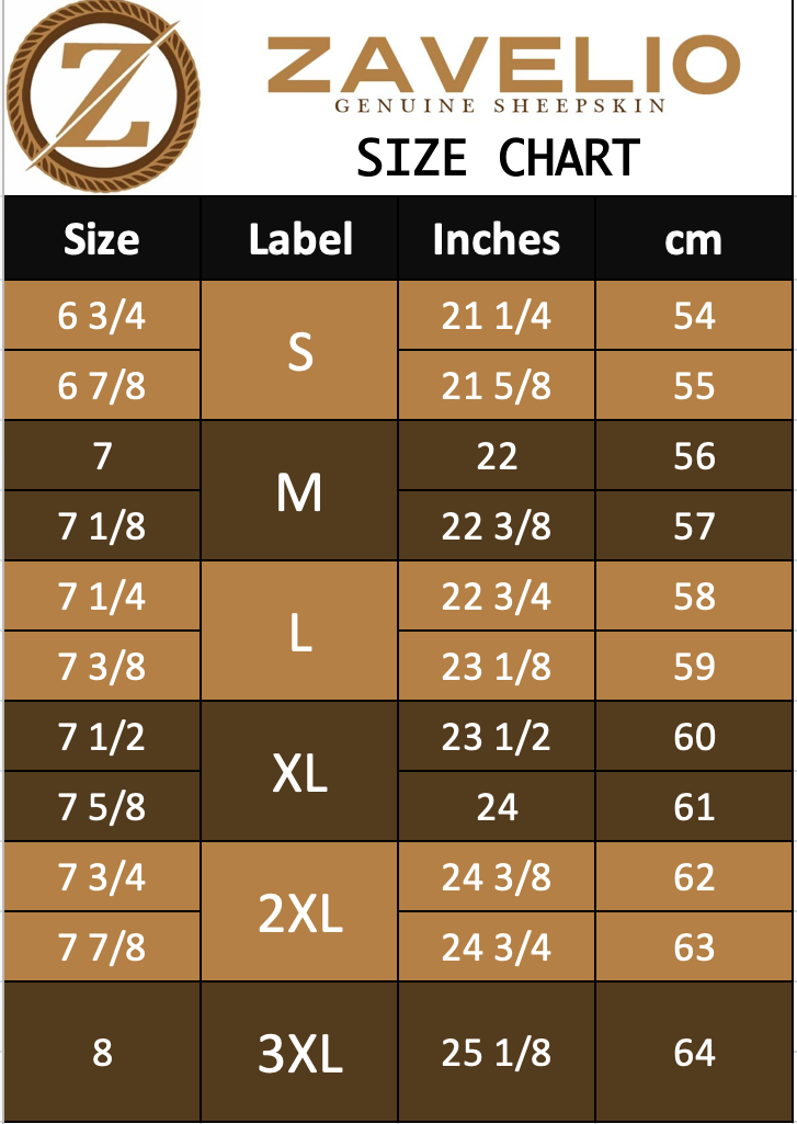 Size Chart For Shearling Sheepskin Hat Jacket And Coats Zavelio