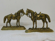 PAIR OF ANTIQUE BRASS HORSE CHIMNEY ORNAMENTS