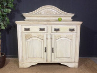 A FINE OLD DISTRESSED PAINTED ANTIQUE ARCHITECTURAL SIDE CABINET 