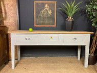 A FINE PART PAINTED DRESSER BASE SIDE TABLE IN THE ANTIQUE COUNTRY HOUSE MANNER
