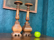 A FINE PAIR OF LARGE RUSTIC PRICKET BARONIAL CANDLESTICKS