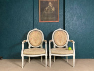 A FINE PAIR OF FRENCH ANTIQUE ARMCHAIRS WITH NEEDLEPOINT FABRICS