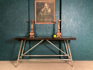 A FINE CONTEMPORARY STEEL FRAMED CONSOLE SIDE TABLE