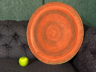 A GOOD LARGE ANTIQUE CHINESE ORIENTAL BAMBOO CINNABAR RED CHARGER OR PLATTER