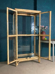 A FINE VINTAGE GLAZED BAMBOO ORIENTAL DISPLAY CABINET