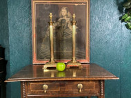 A FINE PAIR OF LARGE VINTAGE 51cm HIGH BRASS CORINTHIUM COLUMN TABLE LAMPS