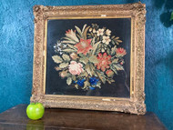 A FINE VICTORIAN GILT FRAMED NEEDLEWORK EMBROIDERY WOOLWORK FLORAL PICTURE