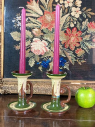 A FINE PAIR OF ARTS & CRAFTS TORQUAY WARE CANDLE HOLDERS CANDLESTICKS