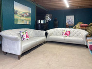 PAIR OF ITALIAN DESIGN DANETTI ICE GREY LEATHER CHESTERFIELDS - NOW SOLD