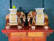 A FINE PAIR OF 20thC ANTIQUE POTTERY CERAMIC ELEPHANT SEATS OR SIDE TABLES