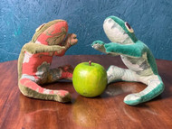 A CHARMING PAIR OF VINTAGE BEAN BAG FROGS IN THE LIBERTY MANNER