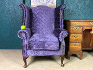A FINE PURPLE CORD COUNTRY HOUSE CHAIR CHESTERFIELD ARMCHAIR