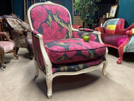 A FINE GEREROUSLY SIZED FRENCH CHATEAU STYLED FLORAL ARMCHAIR