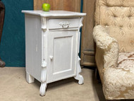 A CHARMING ANTIQUE PAINTED PINE PEDESTAL BEDSIDE OR SIDE CABINET