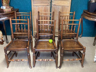 A GOOD SET OF 6 ANTIQUE COUNTRY HOUSE ELM SEATED DINING CHAIRS