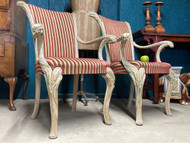 A FINE PAIR OF VINTAGE CARVED WOOD EFFECT DECORATIVE ELBOW CHAIRS ARMCHAIRS