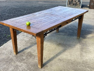 A FINE LARGE SOLID OAK AND IRON REFECTORY DINING TABLE
