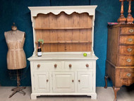 A CHARMING NEW ENGLAND STYLED VINTAGE PAINTED PINE KITCHEN DRESSER